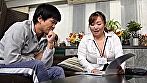 パンツスーツのムチ尻生保レディにセクハラ＆フェラチオ交渉 - Image 1