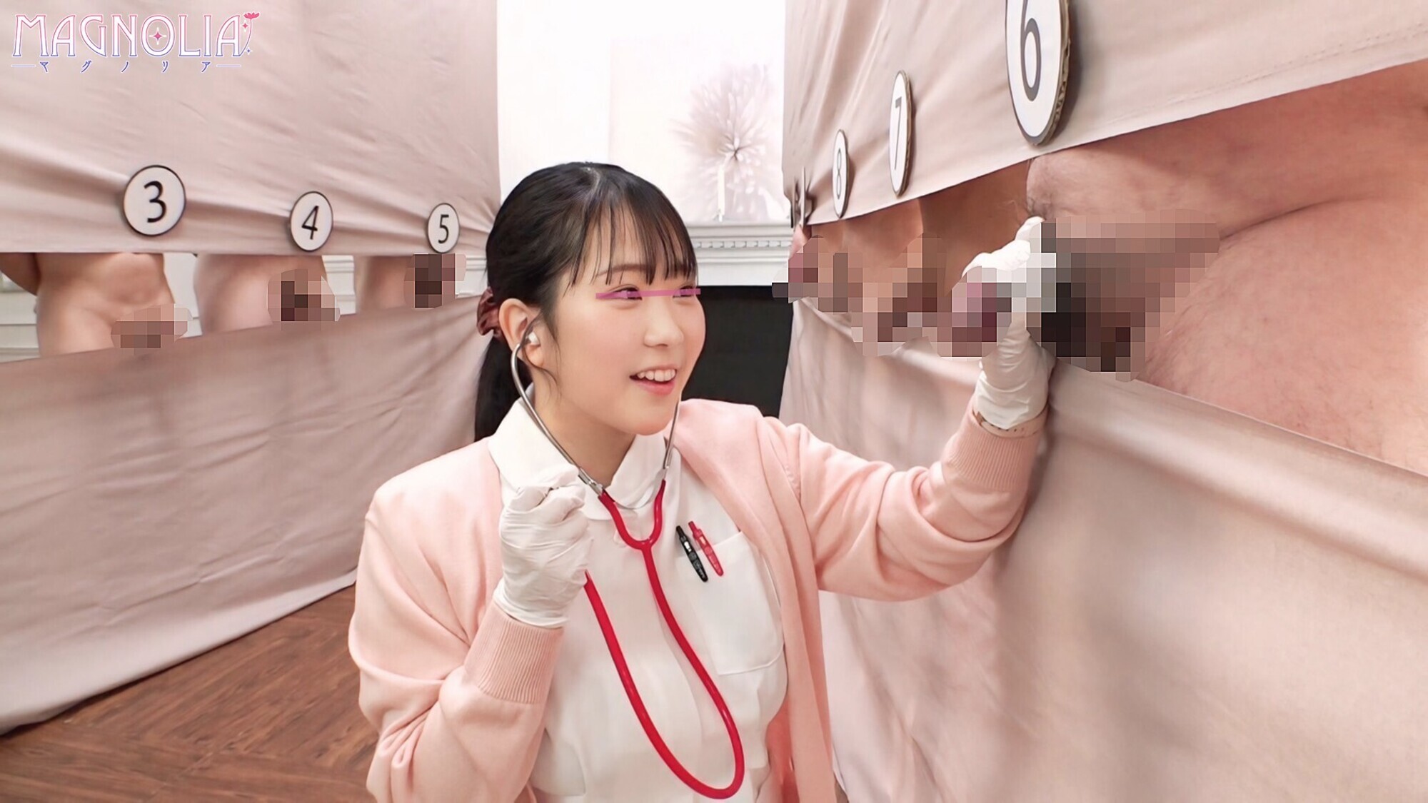 『心優しいナースがズラりと並んだチ○ポから手コキで担当患者のチ○ポ当てに挑戦！！』爆乳新人ナースが立ち並ぶ数多のチ○ポを触診検査･･･からの突然のデカチンぶっこみで困惑絶頂！デカパイを荒ぶらせながらガチイキ中出し昇天☆【街角素人モニタリング♯えな♯21歳】 画像6
